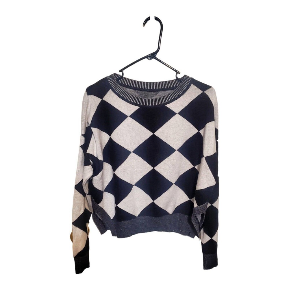 Planet By Lauren G Planet 100% Cotton Harlequin Sweater Black and White